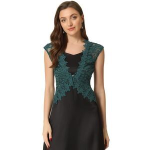 Floral Lace Shrug Cap Sleeve Sheer Bolero Cardigan Blue Green